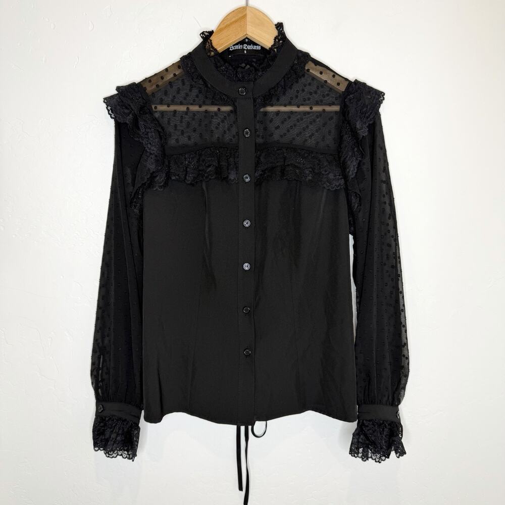Scarlet Darkness Victorian Goth Lace Up The Back Button Top Womens Small Black